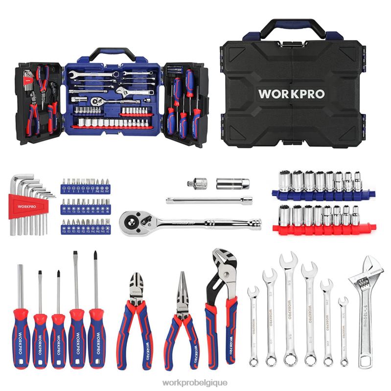 WORKPROEnsemble d'outils mécaniques de 87 pièces, kit d'outils à main avec boîte à outils de rangement N4DL305 outil WORKPROEnsemble d'outils mécaniques de 87 pièces, kit d'outils à main avec boîte à outils de rangement N4DL305 outil